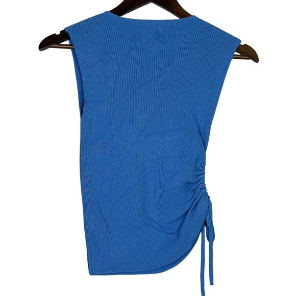 Zara Sleeveless Side Key Hole Tie Ruched Ribbed Tank Top Crop Tank Top S Blue - Picture 6 of 15